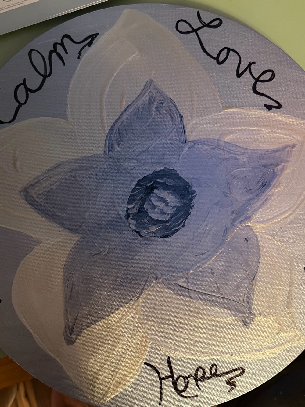 Handpainted Blue Floral Wall Art - Calm Love Hope
